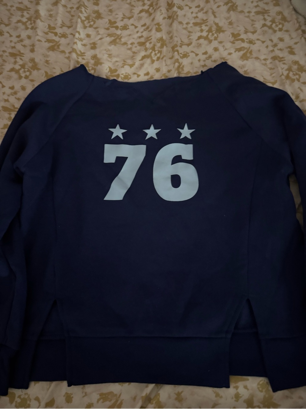 Navy Sweatshirt with 76 and Stars Graphic